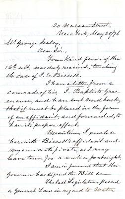 Letter to George Seeley for James E. Bissell