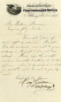 Letter from New York State Deputy Comptroller Henry Gallien to William Manson