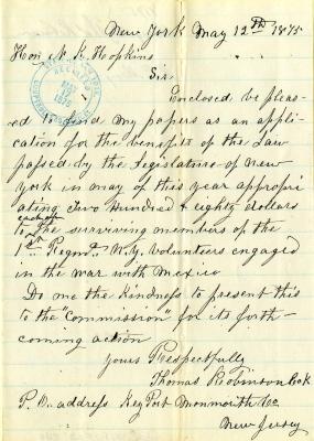 Letter to New York State Comptroller N.K. Hopkins from Thomas Robinson