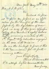 Letter to New York State Comptroller N.K. Hopkins from Thomas Robinson