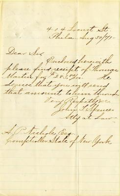 Letter to New York State Comptroller A.P. Nichols for Thomas Martin