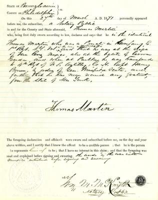 Affidavit from Philadelphia County for Thomas Martin