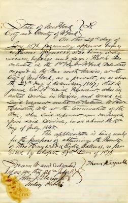Application and affidavit to New York State Comptroller from Thomas Reynolds