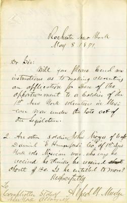 Letter to the New York State Comptroller for John Noyes