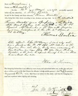 Affidavit from Philadelphia County for Thomas Martin