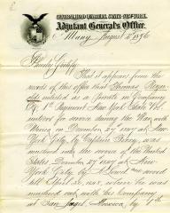 Letter from the New York State Adjutant-General for Thomas Reynolds