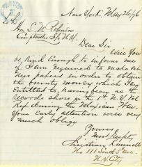 Letter to New York State Comptroller L.N. Robinson from Christian Runnell