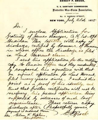 Letter to New York State Comptroller Nelson K. Hopkins for James Sawyer