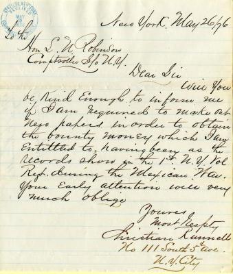 Letter to New York State Comptroller L.N. Robinson from Christian Runnell