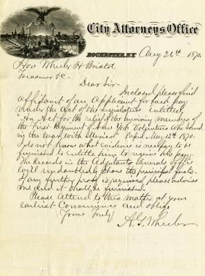 Letter to New York State Treasurer Wheeler H. Bristol for Joseph Roworth