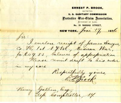 Letter to the New York State Deputy Comptroller for James Sawyer