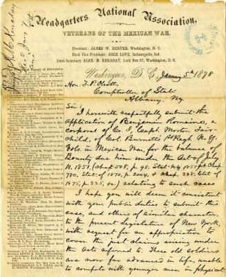 Letter to New York State Comptroller F.P. Olcott for Benjamin Romaine