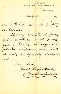 Letter to New York State Comptroller Lucius Robinson for Francis Seagrist