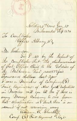 Letter to New York State Comptroller Lucius Robinson from William Shurtliff