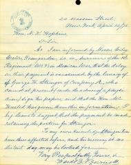 Letter to New York State Comptroller N.K. Hopkins regarding George F. Stringer