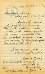 Letter to New York State Comptroller Lucius Robinson from Edward Tenny