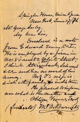 Letter to George Seeley for Edward Tenny