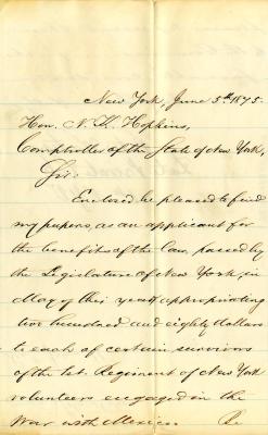 Letter to New York State Comptroller N.K. Hopkins from Peter Waters