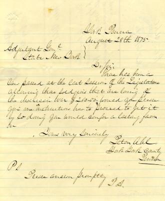 Letter to the Adjutant General of New York State from Peter Uhl