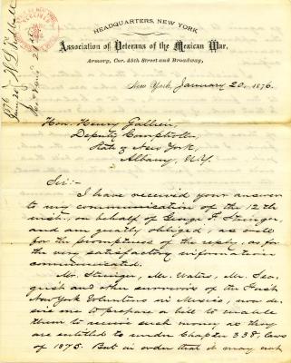 Letter to New York State Deputy Comptroller Henry Gallien from William Tidball