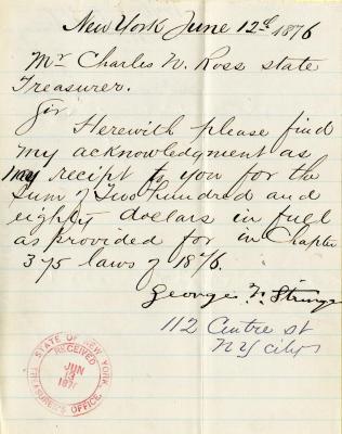 Letter to New York State Treasurer Charles N. Ross from George F. Stringer