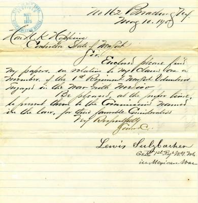 Letter to New York State N.K. Hopkins from Louis Sulzbacher