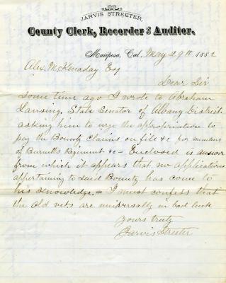 Letter to A.M. Kenaday from Jarvis Streeter