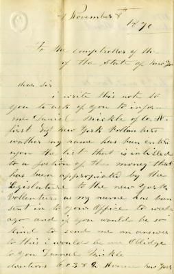 Letter to the New York State Comptroller from Daniel Mickle