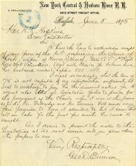 Letter to New York State Comptroller N.K. Hopkins for Horace Meech