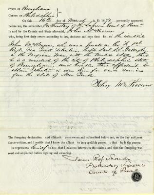 Application and affidavit to New York State Comptroller from John McKeown
