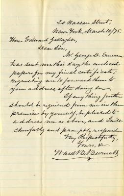Letter to New York State Assemblyman Edward Gallagher from Ward B. Burnett