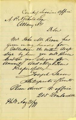 Letter to New York State Comptroller A.P. Nichols for John McKeown