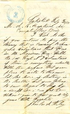 Letter to New York State Comptroller N.K. Hopkins from Charles Wiley