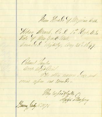 Note from the Records of Mexican War about Horace Meech