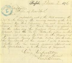 Letter to the New York State Comptroller for Horace Meech Meech
