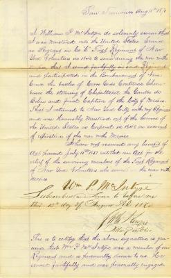 Application and affidavit to New York State Comptroller from William P. McIntyre