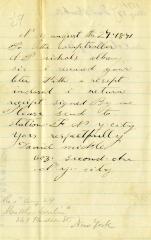Letter to New York State Comptroller A.P. Nichols from Daniel Mickle