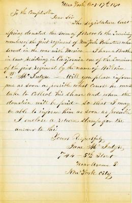 Letter to the New York State Comptroller for William P. McIntyre