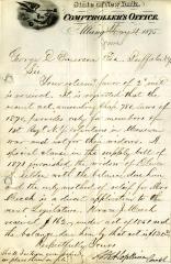 Letter to Notary Public George Emerson from New York State Comptroller N.K. Hopkins
