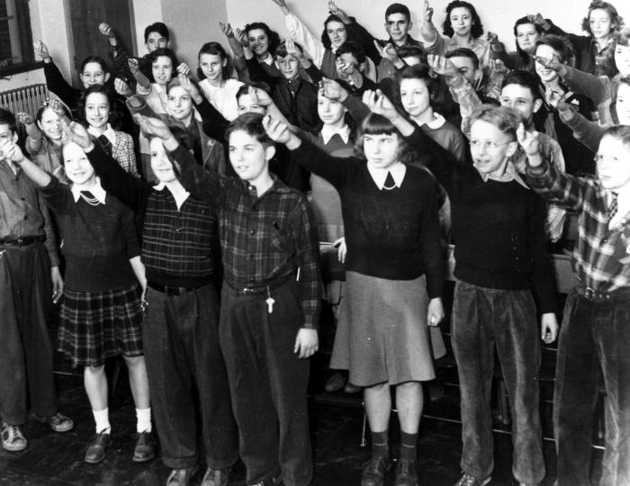 Education. Public School Children Saluting American Flag