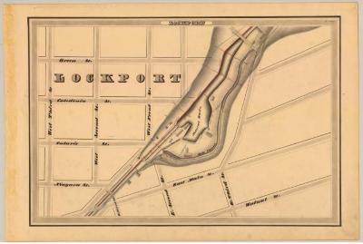 Erie Canal Survey, Lockport showing streets, a natural basin and Mill Canal.