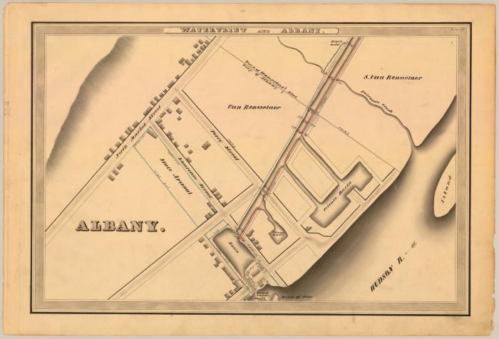 Erie Canal Survey, Watervliet and Albany showing Town and City Lines and End of Canal 