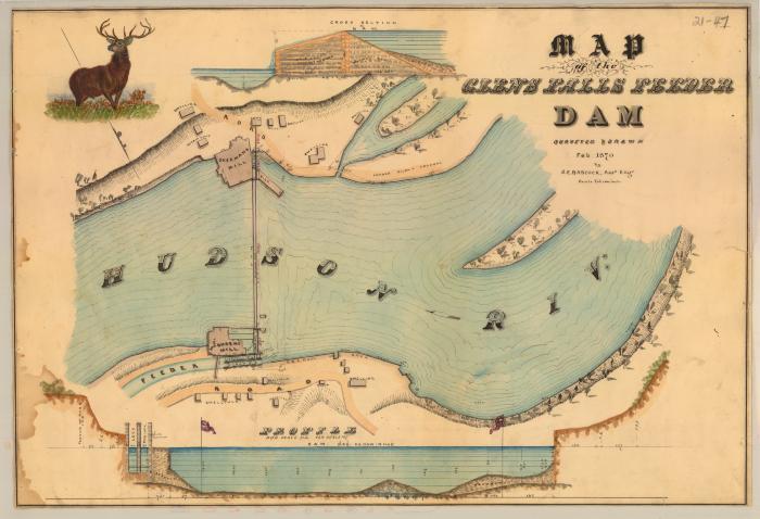 Erie and Champlain Canal Feeders, with water color map of the Glens Falls Feeder Dam 