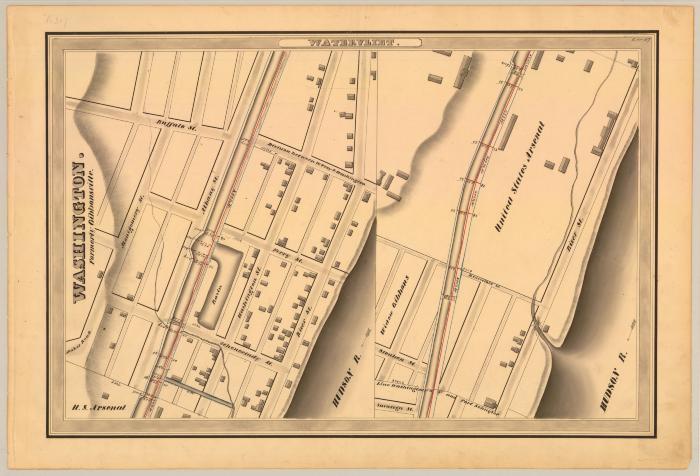 Erie Canal Survey, Watervliet showing city streets and United States Arsenal 