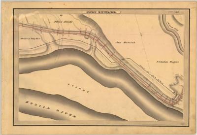 Champlain Canal Survey, Fort Edward showing Darby, Rogers and a large island 