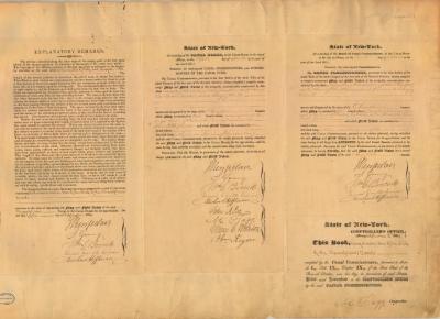 Certificate authenticating Champlain Canal Survey map and field notes  