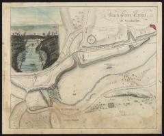 Map showing the Erie Canal in Lyons Falls Terminus, at the meeting of the Black River and the Moose River