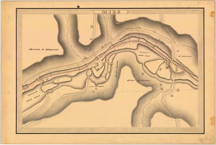 Crooked Lake Canal Survey, Milo showing Shepard’s Mill Pond and Lawrence’s Mill Pond 