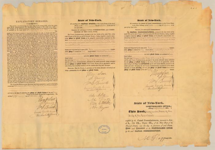 Certificate authenticating Erie Canal Survey map and field notes