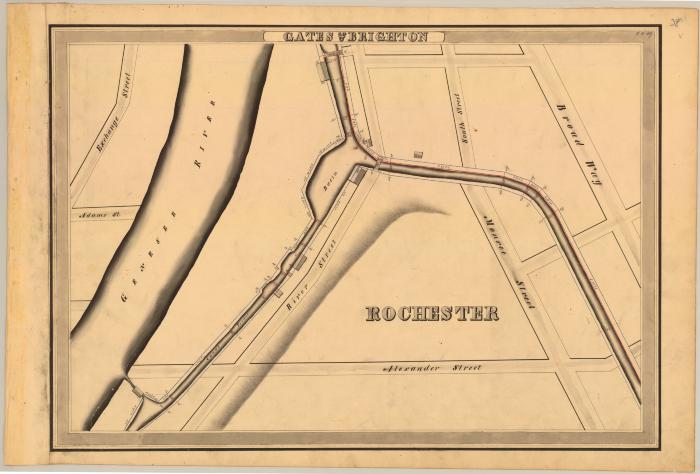 Erie Canal Survey, Gates and Brighton showing River Street and Monroe Street in Rochester